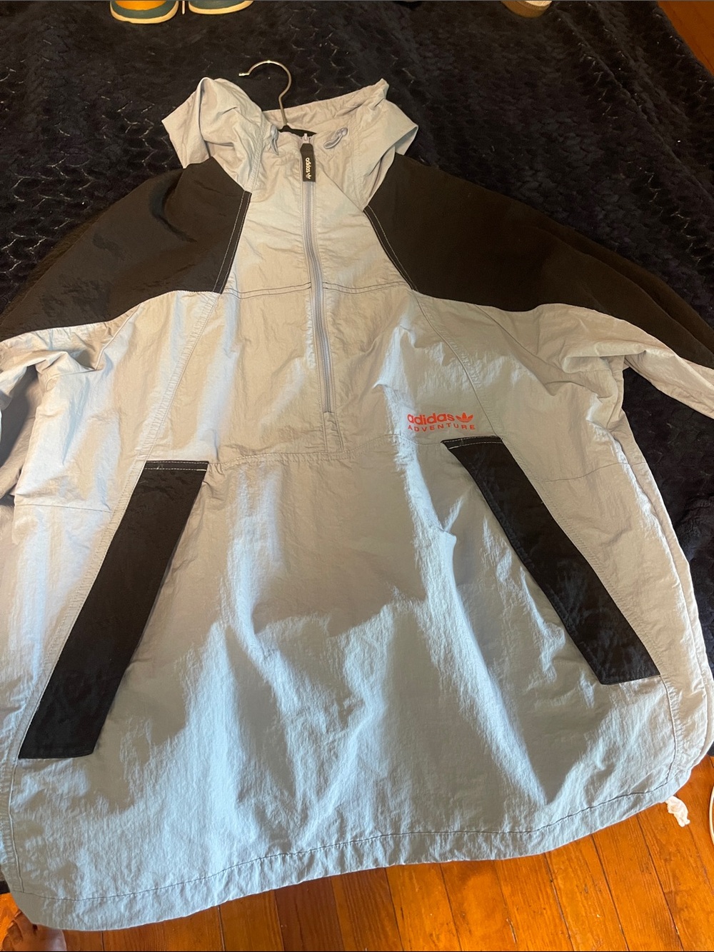 adidas Light Blue and Black Pullover Windbreaker Anorak